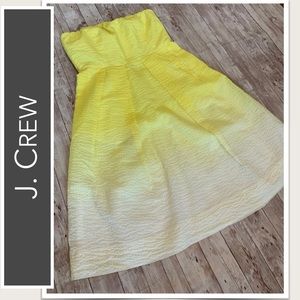 💕J. Crew Strapless Ombre Dress in Bright Yellow Plisse Fabric, Size 0